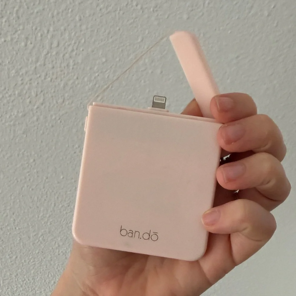 Pink portable charger with Red Rose Design
